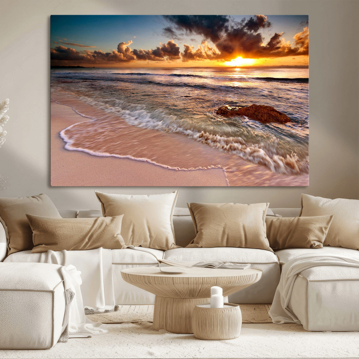 Sunset on Ocean Wall Art Canvas Print