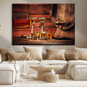 Whiskey and Cigar Canvas Wall Art | 3 Panel Bar Room Decor
