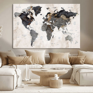 Abstract Map Printing - Modern World Map Canvas Wall Art for
