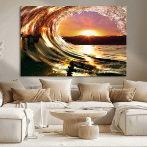 Golden Wave Sunset Triptych Canvas Art, Giclee Canvas Print