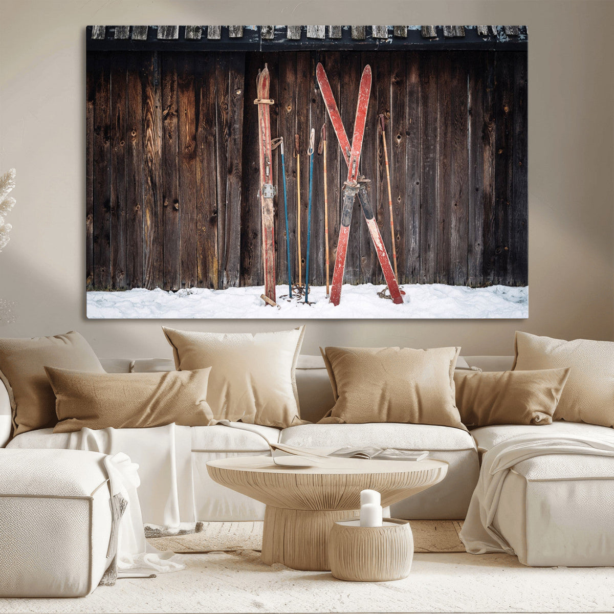 Vintage Ski Gear Canvas Print, Vintage Ski Gear Against