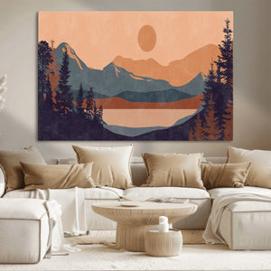 Modern Boho Sunset Canvas Print, Mountain Landscape Triptych