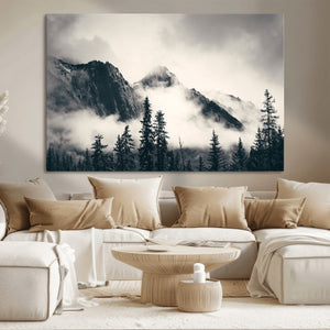 Large Foggy Mountain Forest Wall Art Canvas Print | Misty