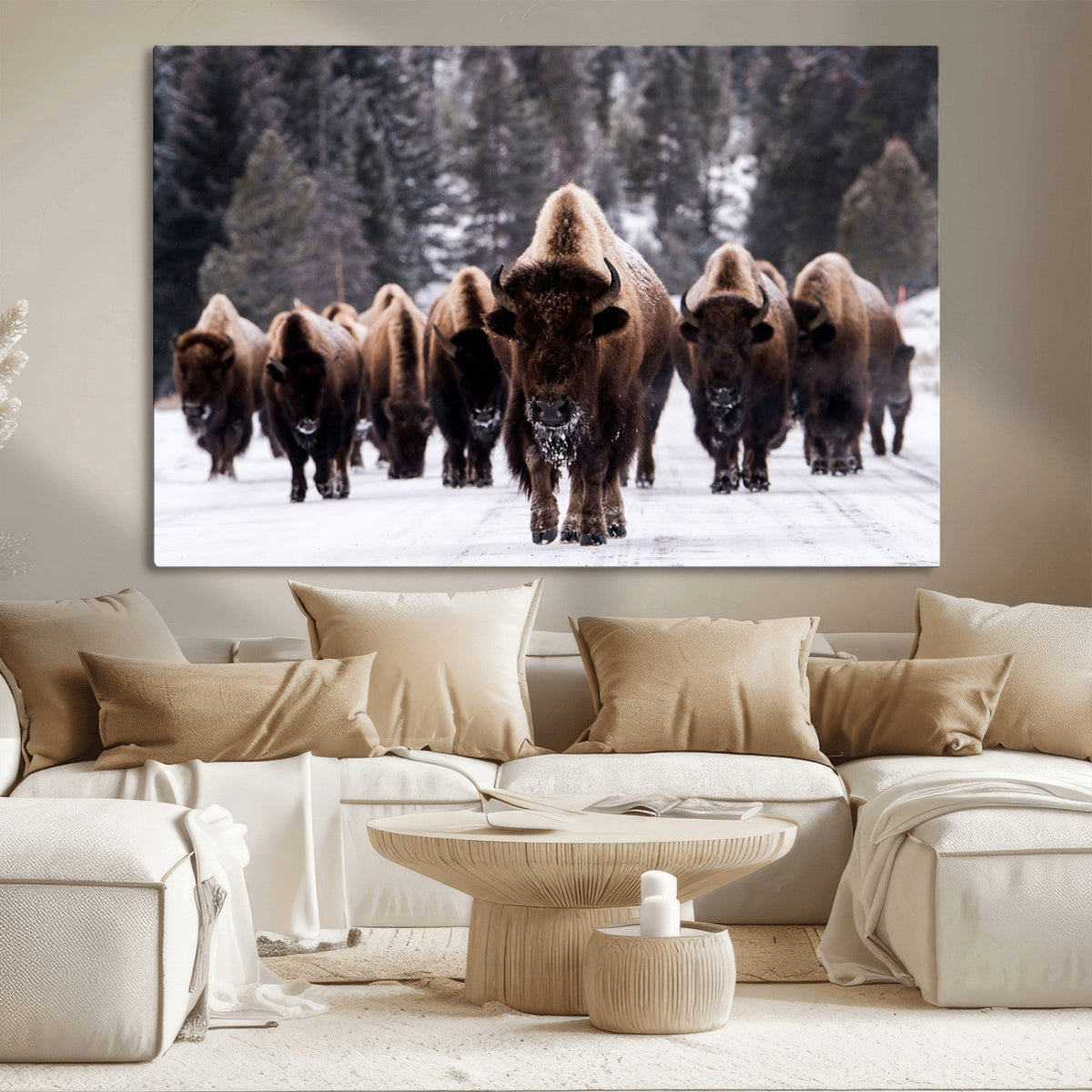 Bison Wall Art Canvas Print- Bison Herd Canvas Wall Art –
