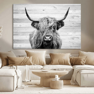 Scottish Highland Cow Cattle Art Print on Wood Background