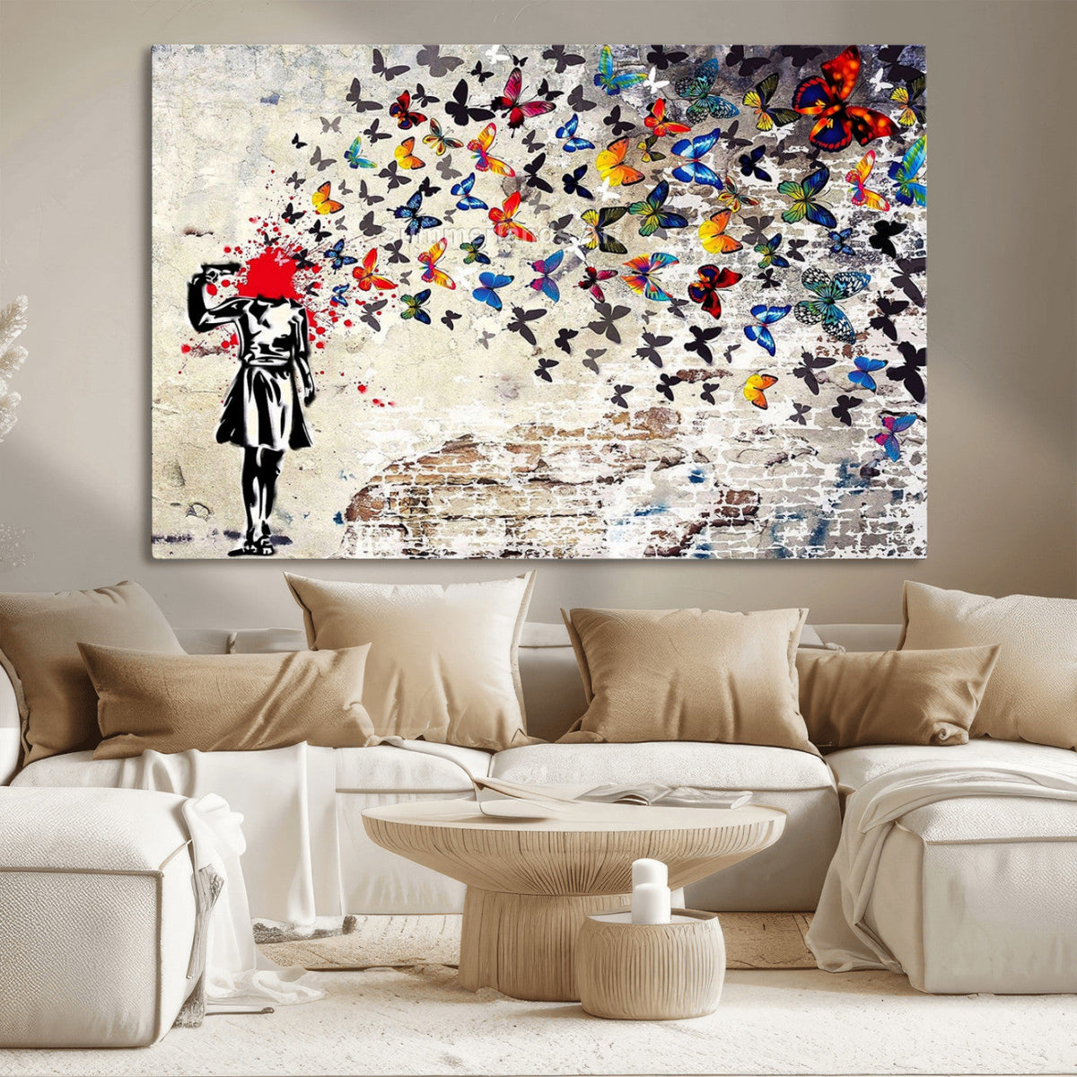 Banksy Art Butterfly Girl Explosion Canvas Art – Vibrant
