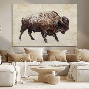 Buffalo Wall Art, Western Bison Canvas Print, Rustic Buffalo