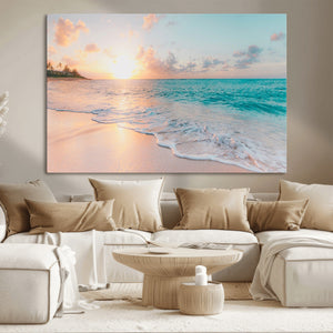 Beach Sunrise Wall Art, Coastal Seascape Canvas Print, Ocean
