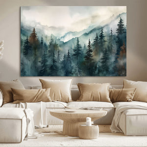 Serenity Forest Wall Art Canvas | Foggy Mountain Landscape