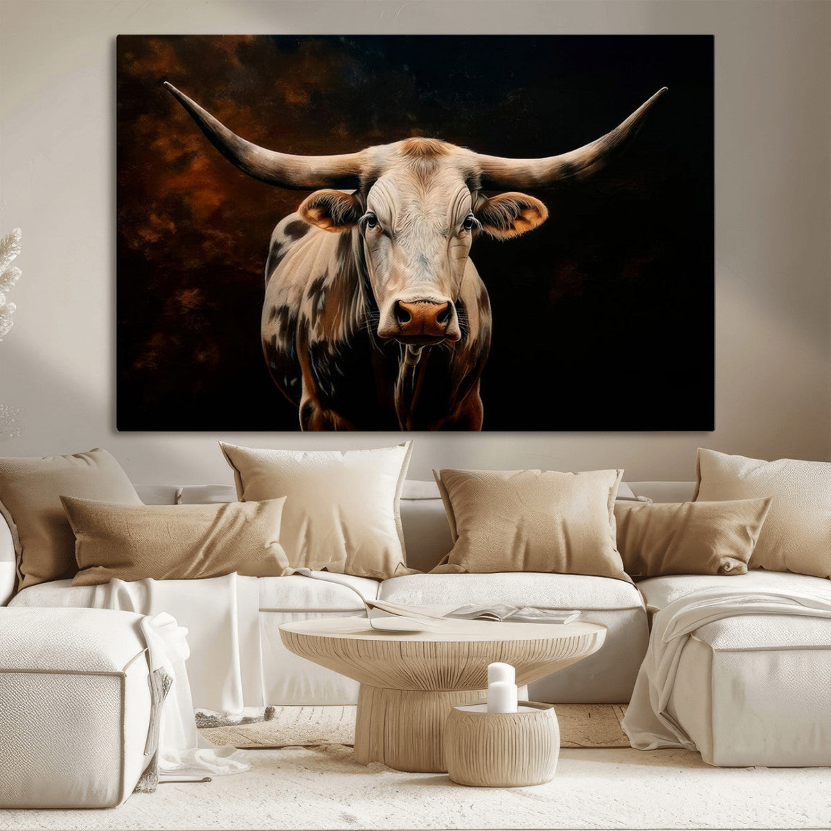 Texas Longhorn Wall Art | 3-Panel Large Texas Longhorn