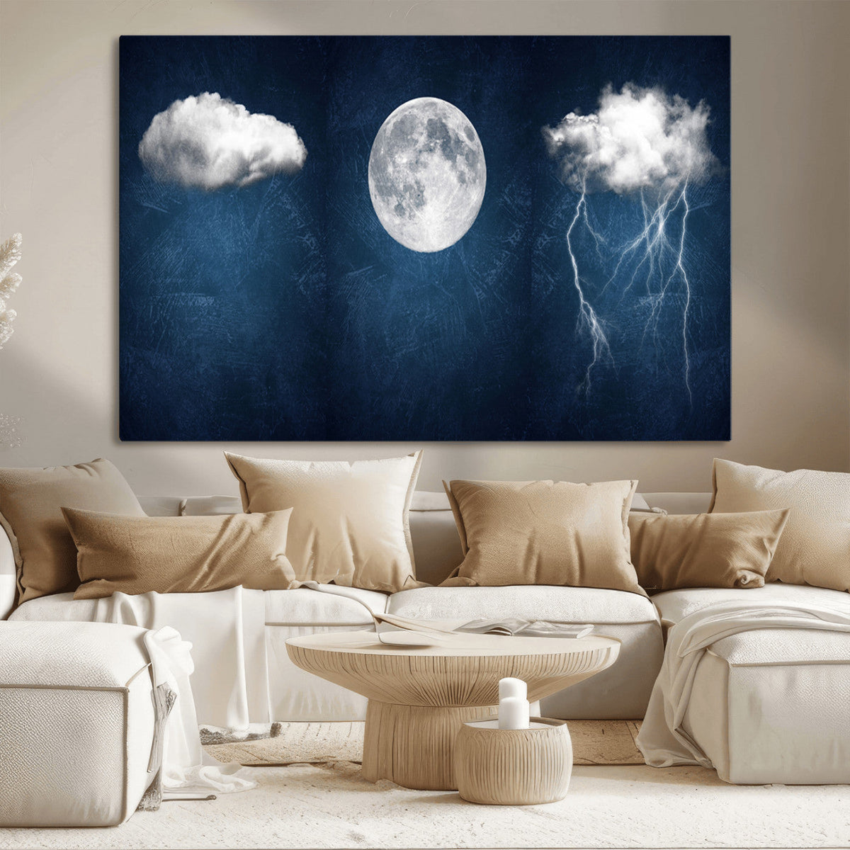 Dark Blue Cloud Art, 3 Piece Indigo Blue Wall Art, Aesthetic
