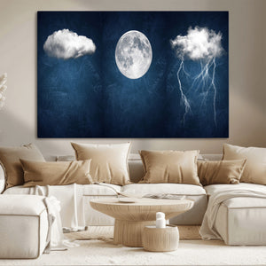 Dark Blue Cloud Art, 3 Piece Indigo Blue Wall Art, Aesthetic