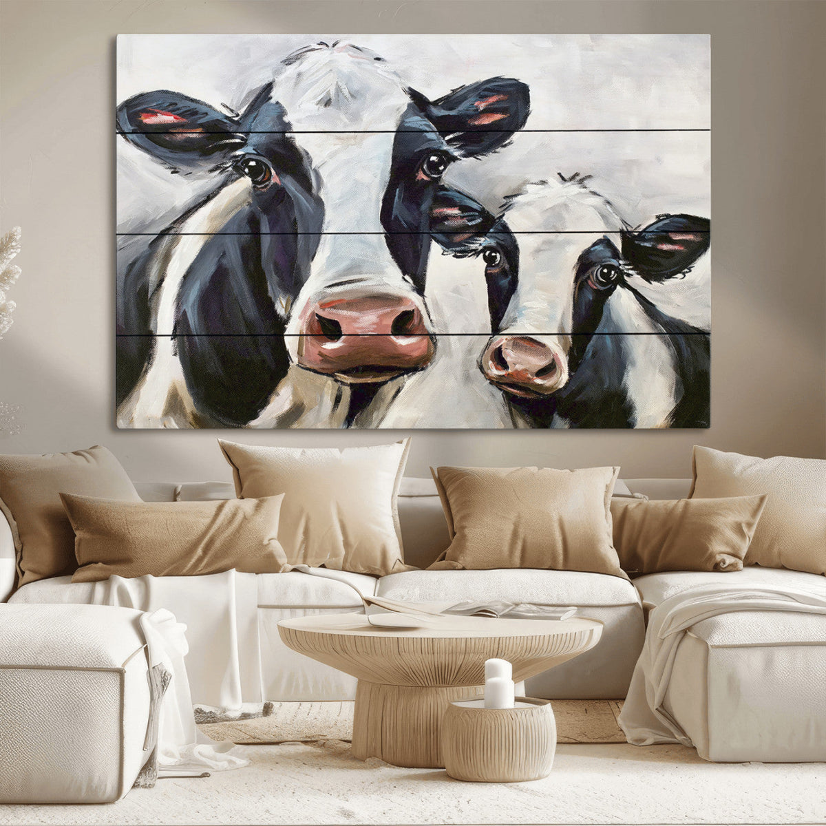 Vintage Baby and Mom Cattle Wall Art Canvas Print