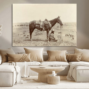 Cowboy Wall Art - Western Horse Canvas Print - Vintage
