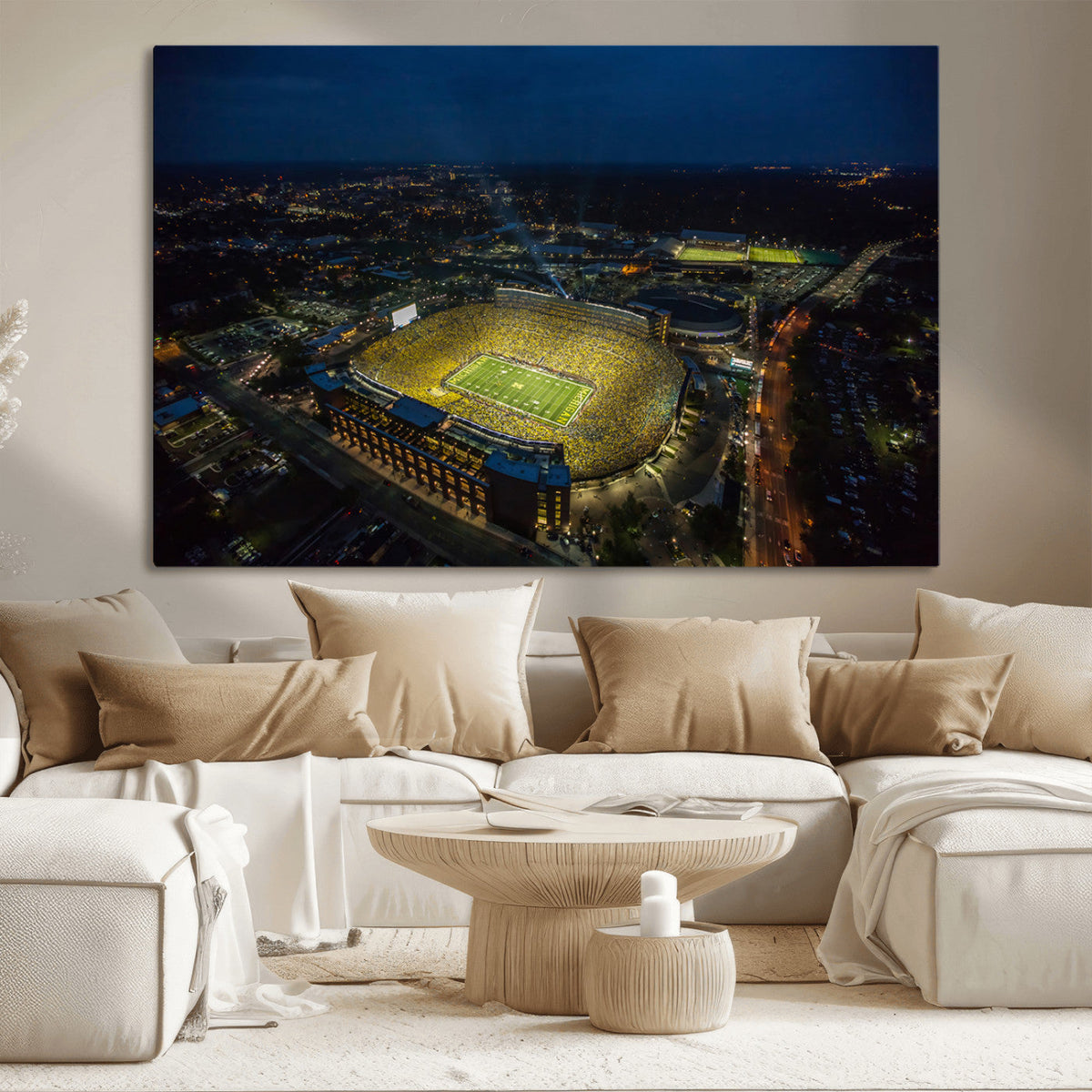 Michigan Stadium Night Game Wall Art – Sports Arena Aerial