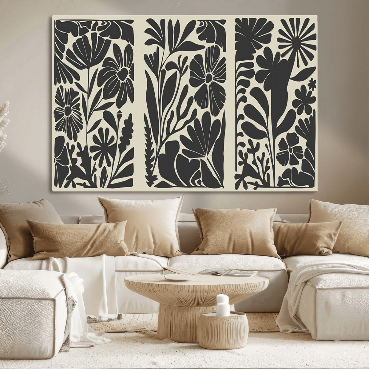 Modern Botanical Wall Art - Floral Black and White Canvas