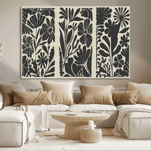 Modern Botanical Wall Art - Floral Black and White Canvas