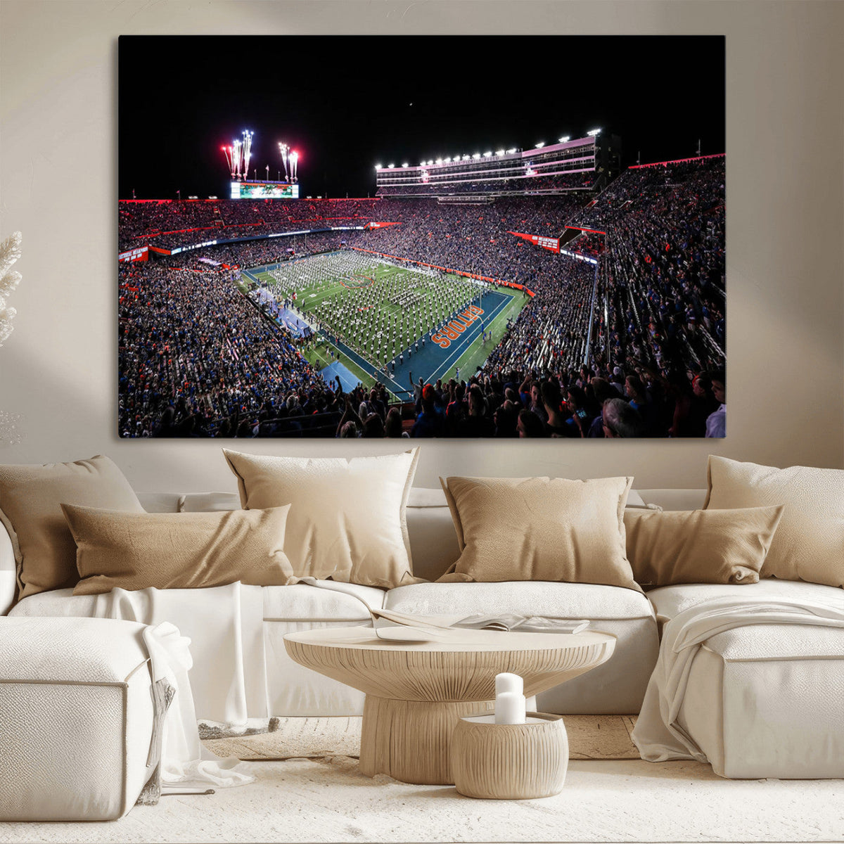 Ben Hill Griffin Stadium Night Game Triple Canvas Wall Art -