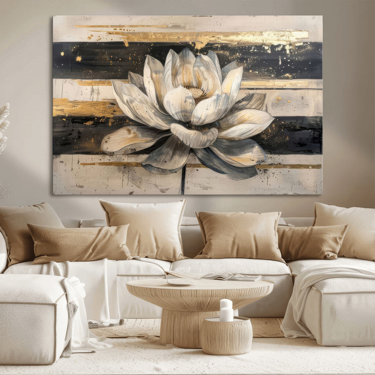Lotus Flower Wall Art – Framed Abstract Floral Canvas