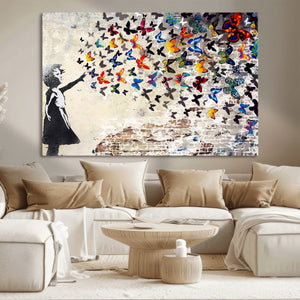 Banksy Graffiti Wall Art Canvas Print: Girl Releasing