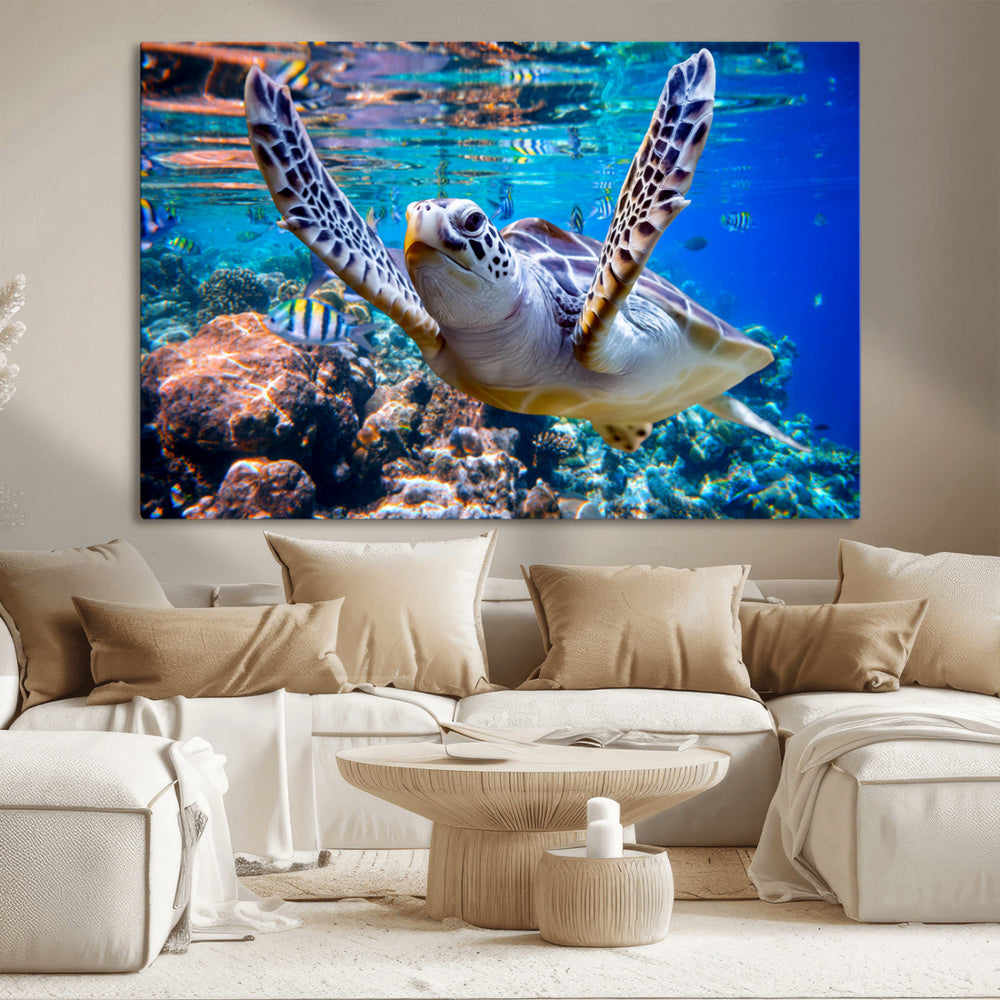Underwater Sea Turtle Wall Art Canvas Print – Vibrant Ocean