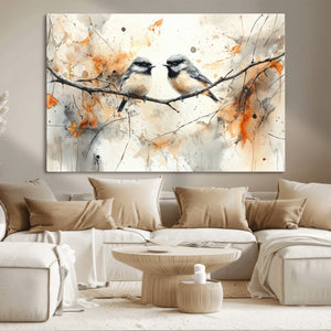 Abstract Watercolor Chickadee Bird Canvas Wall Art Print -