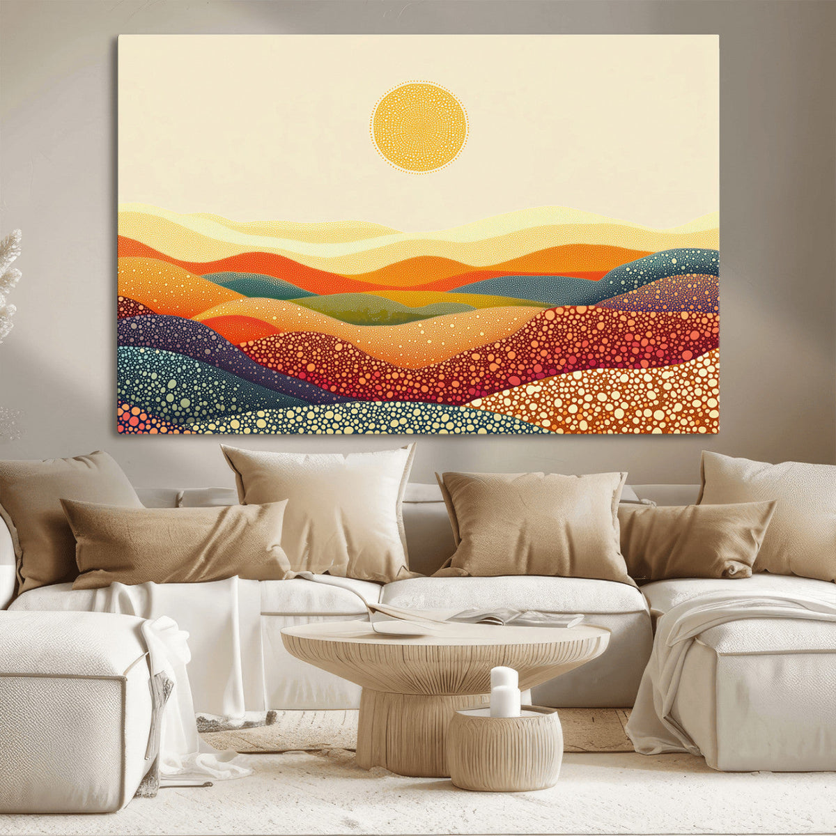 YAYOI KUSAMA Colorful Dot Art Landscape Canvas - Framed