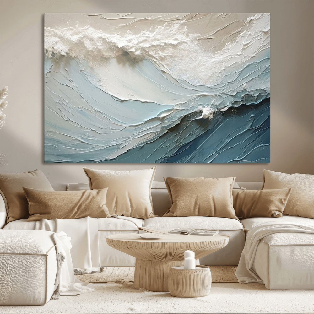 Waves Abstract Wall Art Print, Modern Framed Abstract Canvas