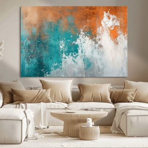 Vintage Abstract Print - Bold Teal and Orange Canvas Wall