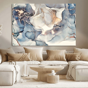 Abstract Blue and Gold Canvas Wall Art - Fluid Modern Ink