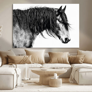 Majestic Horse Wall Art – Framed Black White Portrait Canvas