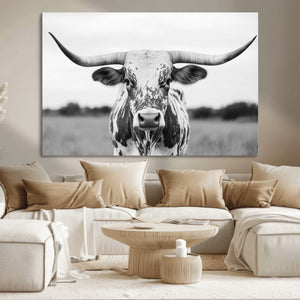 Highland Cow Wall Art Canvas Print – Black and White Western