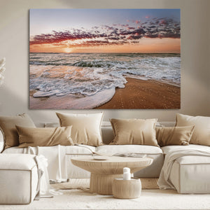 Ocean Sunset Wall Art Canvas Print – Framed Sandy Shore