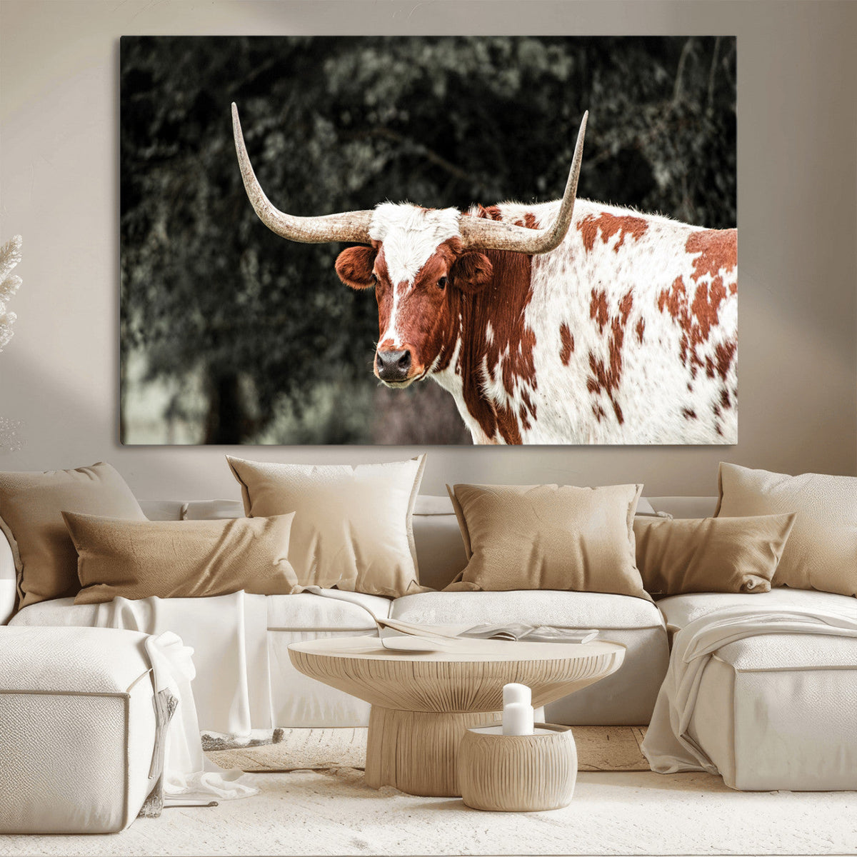 Texas Longhorn Wall Art Canvas Print – Framed Spotted Bull