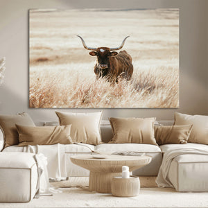 Texas Longhorn Wall Art Canvas Print – Framed Brown Horned