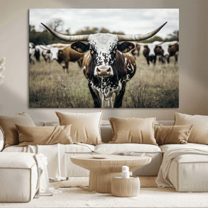 Texas Longhorn Wall Art – Framed Speckled Cow Canvas