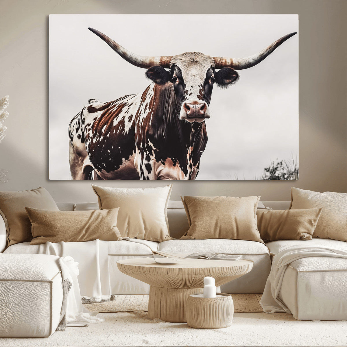 Texas Longhorn Wall Art Canvas Print – Framed Spotted Bull