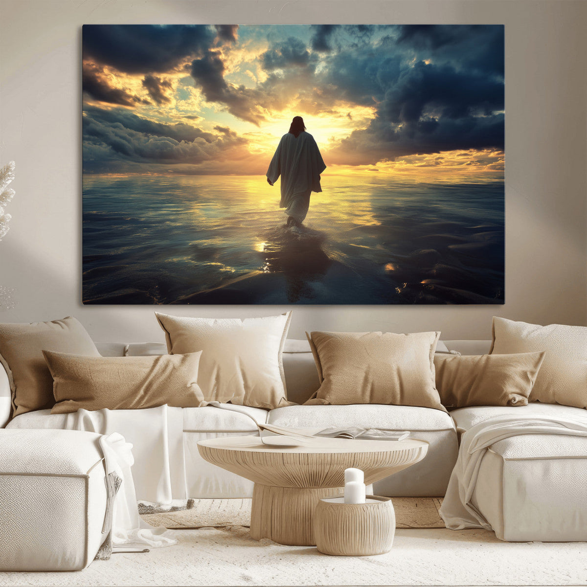 Jesus Walks Wall Art Canvas Print Framed Divine Sunset Art