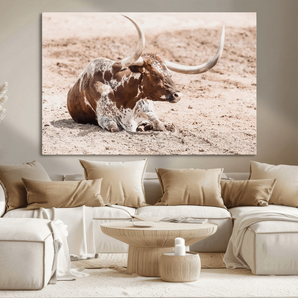 Texas Longhorn Wall Art Canvas Print – Framed Resting Bull