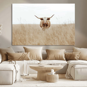 Texas Longhorn Wall Art Canvas Print – Framed Lone Cattle