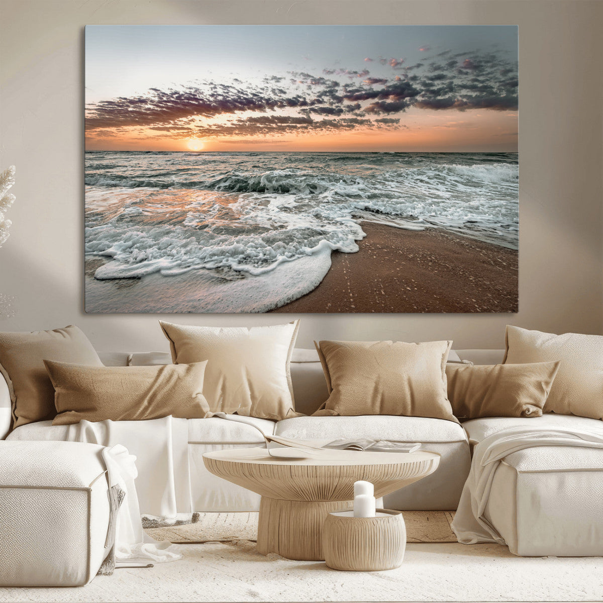 Ocean Sunset Wall Art Canvas Print – Framed Beach Waves