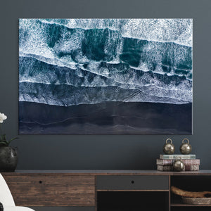 Black Beach Wall Art Canvas Print – Framed Aerial Ocean View