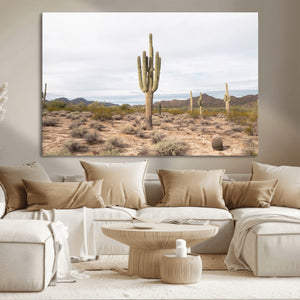 Saguaro Cactus Wall Art – Framed Desert Canvas Artwork,