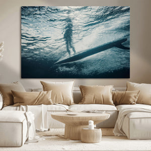 Underwater Surf Wall Art – Framed Ocean Wave Canvas Artwork,