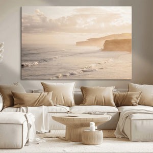 Misty Coastal Wall Art Canvas Print – Framed Golden Sunset