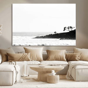 Surfer Cliffs Wall Art Canvas Print – Framed Black White