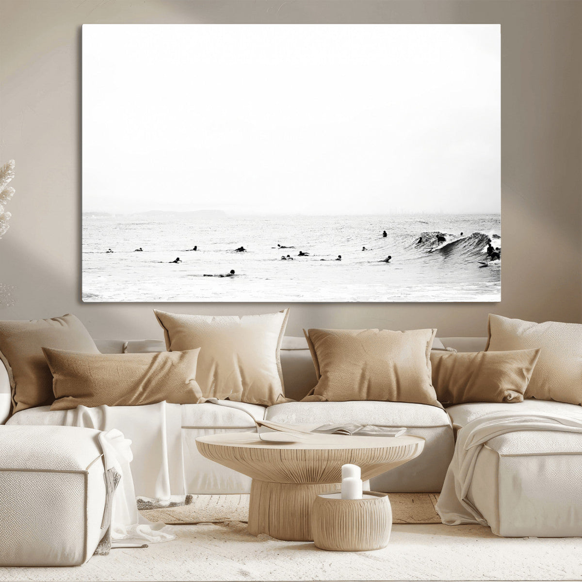 Monochrome Swimming Wall Art Canvas Print – Framed Ocean