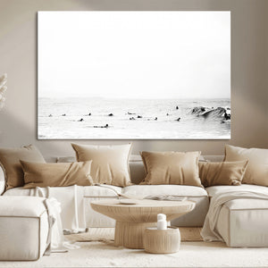 Monochrome Swimming Wall Art Canvas Print – Framed Ocean