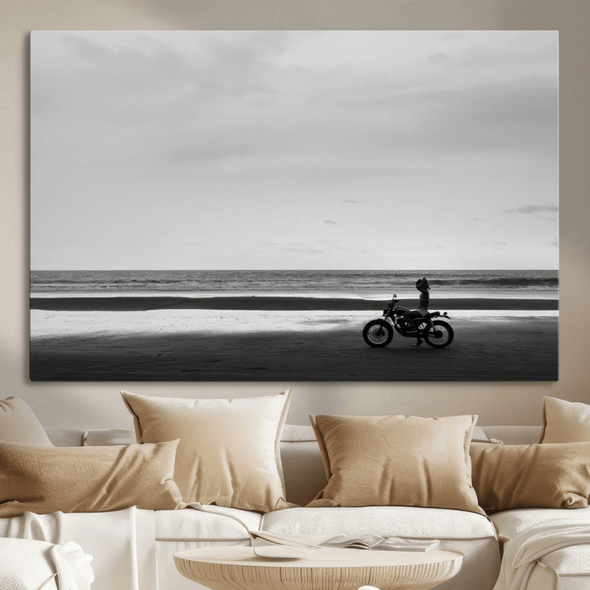Motorcycle Beach Wall Art Canvas Print – Framed Vintage