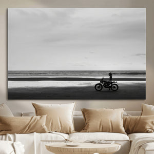 Motorcycle Beach Wall Art Canvas Print – Framed Vintage